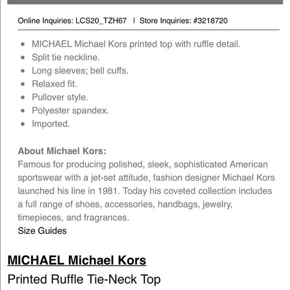Michael Kors Tie Neck Long Sleeve Ruffle Cuff  Geometric Print Top Blouse NWT - Picture 10 of 11